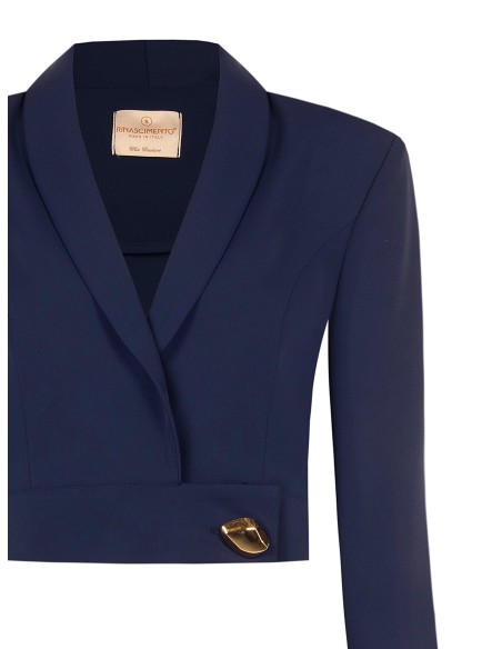 Cropped blazerjasje van cadistof met juweelknop, Rinascimento