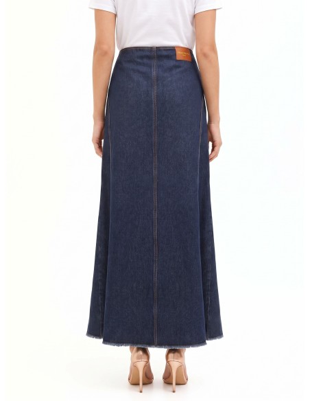 Lange denimrok in zero-wash denim met split aan de voorkant Rinascimento