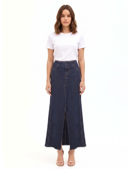 Lange denimrok in zero-wash denim met split aan de voorkant Rinascimento