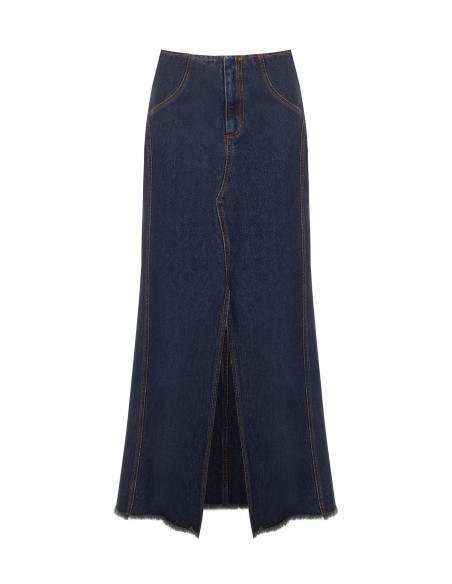Lange denimrok in zero-wash denim met split aan de voorkant Rinascimento