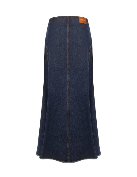 Lange denimrok in zero-wash denim met split aan de voorkant Rinascimento