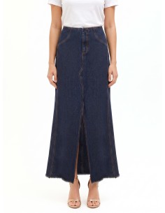 Lange denimrok in zero-wash denim met split aan de voorkant Rinascimento