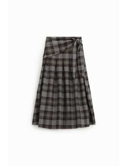 Lange rok met hoge taille, Schots motief en geknoopte riem Dixie