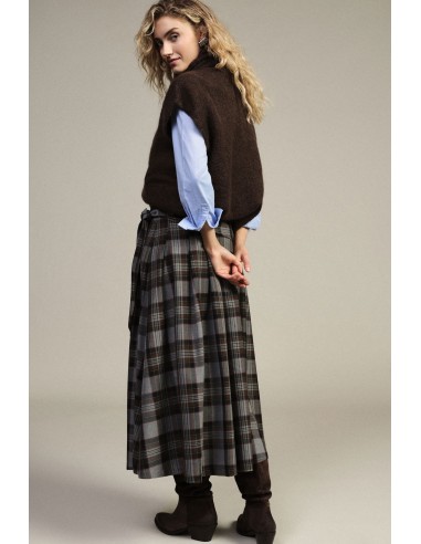 Lange rok met hoge taille, Schots motief en geknoopte riem Dixie