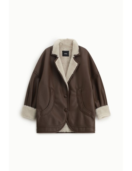 Dixie jas met knopen en voering van imitatie-shearling bont