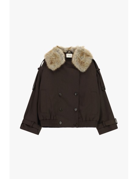 Korte double-breasted parka met bontkraag Dixie