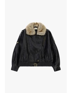 Leren jas met riem en bontkraag Dixie