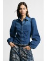 Denimblouse met wijde mouwen en knopen aan de voorkant Alstublieft