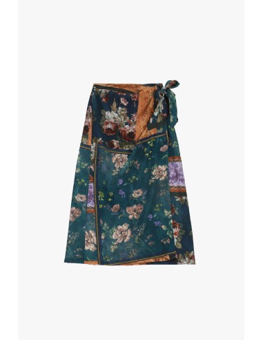 Midi-wikkelrok met bloemenpatroon en patchprint ‘Please’