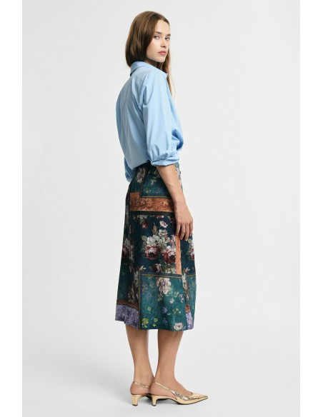 Midi-wikkelrok met bloemenpatroon en patchprint ‘Please’