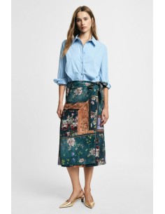 Midi-wikkelrok met bloemenpatroon en patchprint ‘Please’