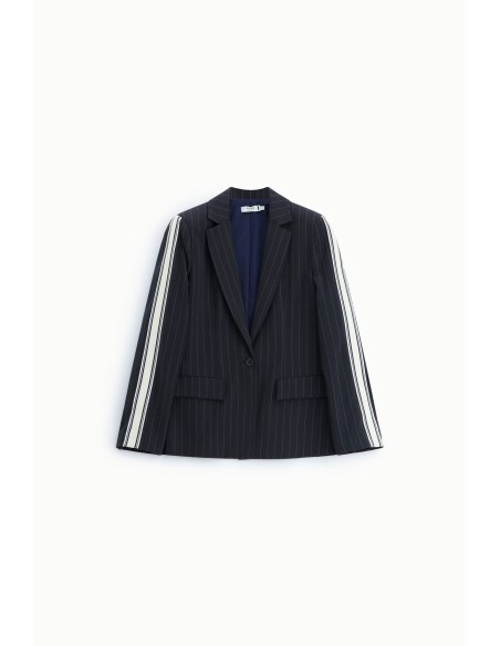 Gestreepte blazer met contrasterende mouwen en knoopsluiting Please