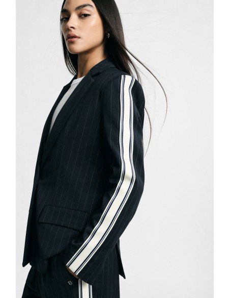 Gestreepte blazer met contrasterende mouwen en knoopsluiting Please