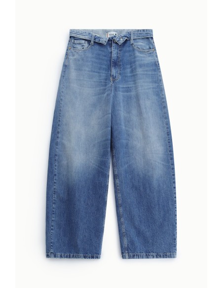 Jeans met wijde pijpen en hoge taille in een vintage wassing Alstublieft