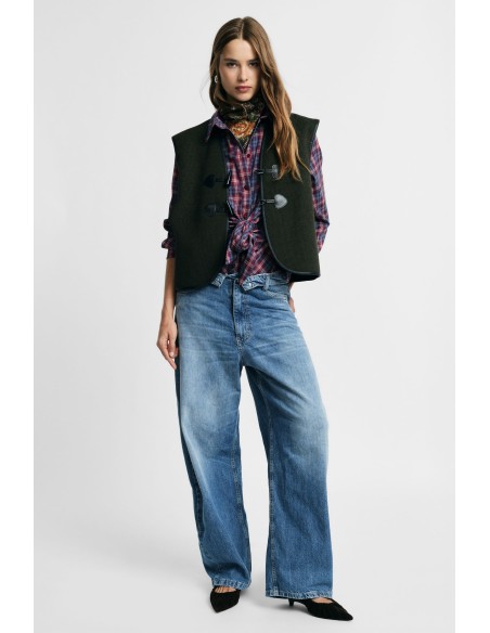 Jeans met wijde pijpen en hoge taille in een vintage wassing Alstublieft