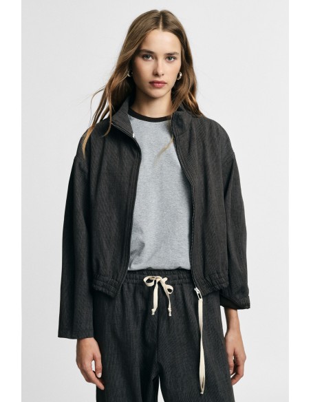 Korte hoodie met rits en elastische onderboord aub