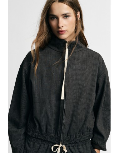 Korte hoodie met rits en elastische onderboord aub
