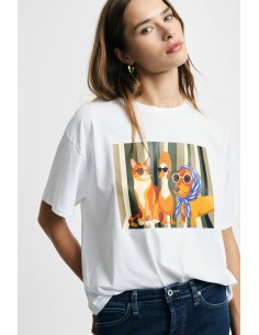 T-shirt met ronde hals en illustratieprint aan de voorkant Please