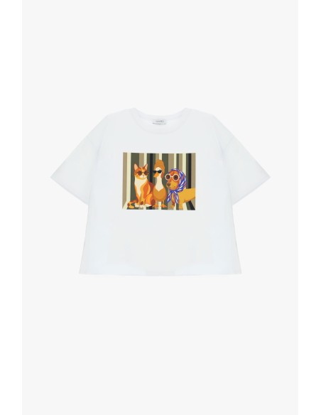 T-shirt met ronde hals en illustratieprint aan de voorkant Please