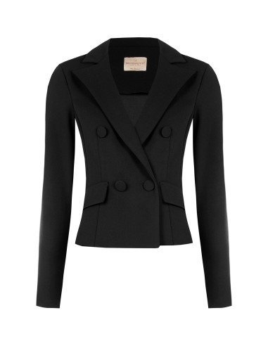 Getailleerde korte blazer met dubbele rij knopen van scuba-crêpe met bijpassende knopen van Rinascimento