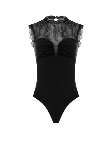 Aansluitend bodysuit van jersey met inzetstuk van Chantilly-kant