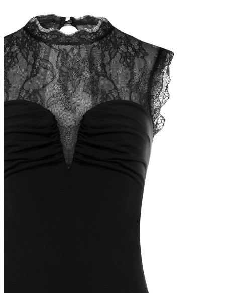 Aansluitend bodysuit van jersey met inzetstuk van Chantilly-kant