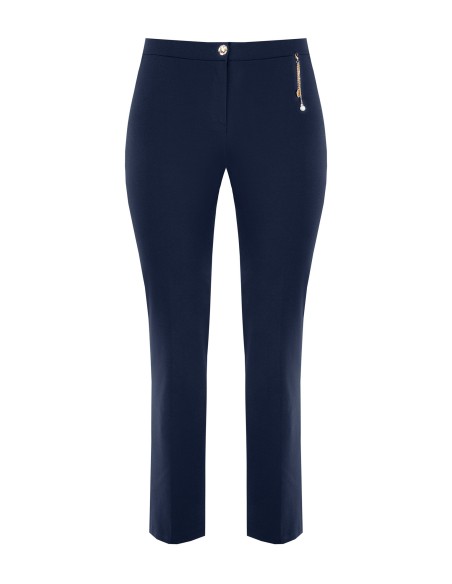 Rechte curvybroek van scuba-crêpe met sierdetail van kettingen en parel – Rinascimento Curvy