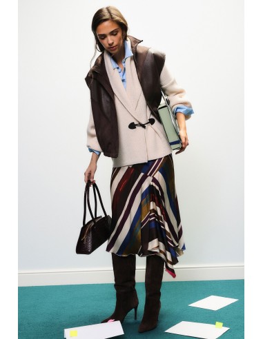 Dixie midi-rok met veelkleurige strepenprint en asymmetrische zoom