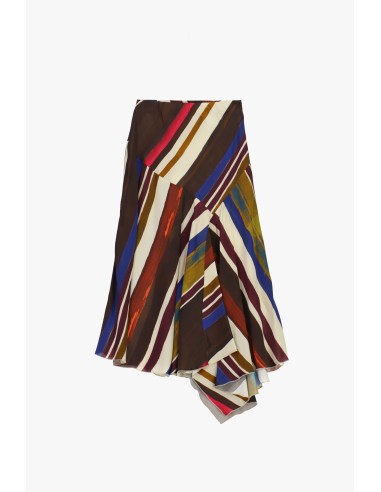Dixie midi-rok met veelkleurige strepenprint en asymmetrische zoom