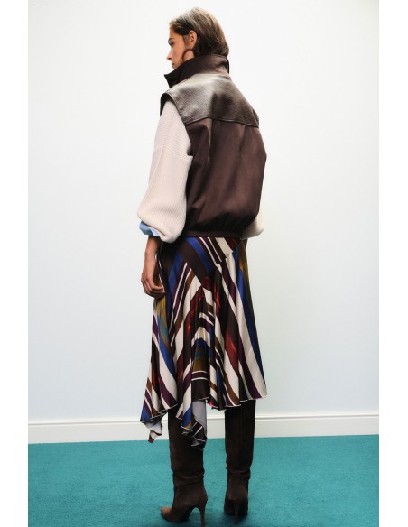 Dixie midi-rok met veelkleurige strepenprint en asymmetrische zoom