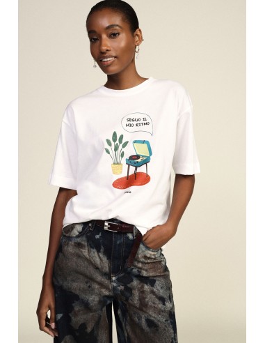 Oversized T-shirt met ronde hals en platenspelerprint Dixie