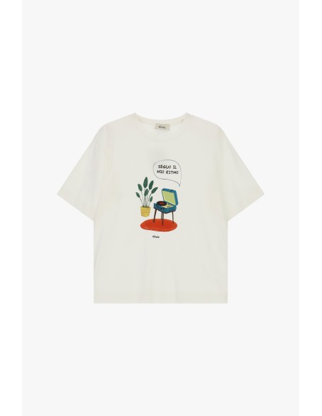 Oversized T-shirt met ronde hals en platenspelerprint Dixie