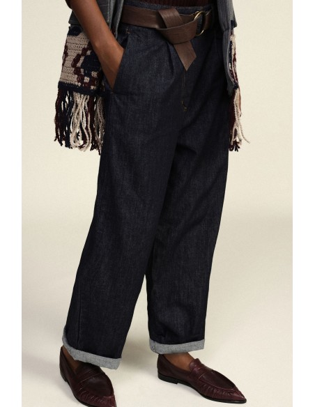 Wijde jeans met riem en omslag Dixie