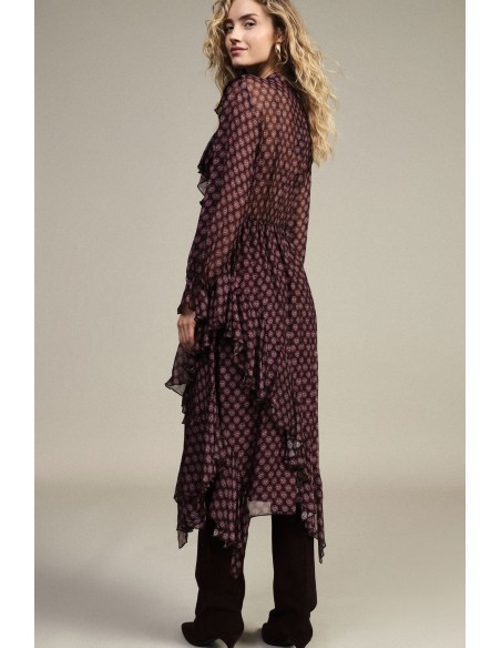 Midi-jurk met fantasieprint, knopen en ruches van Dixie