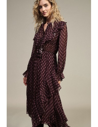 Midi-jurk met fantasieprint, knopen en ruches van Dixie