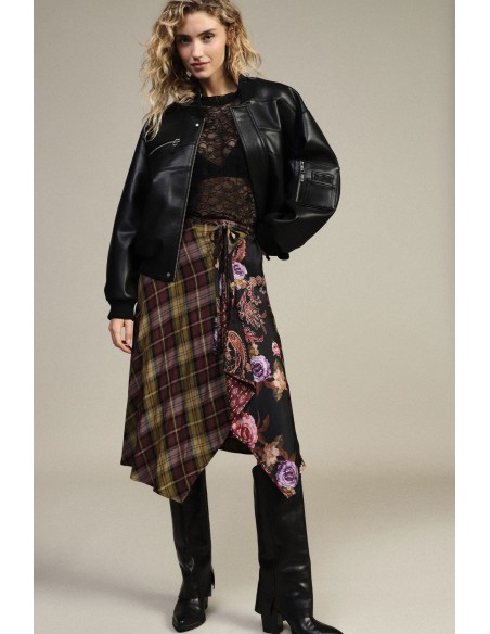 Asymmetrische midi-wikkelrok met gemengde print van Dixie