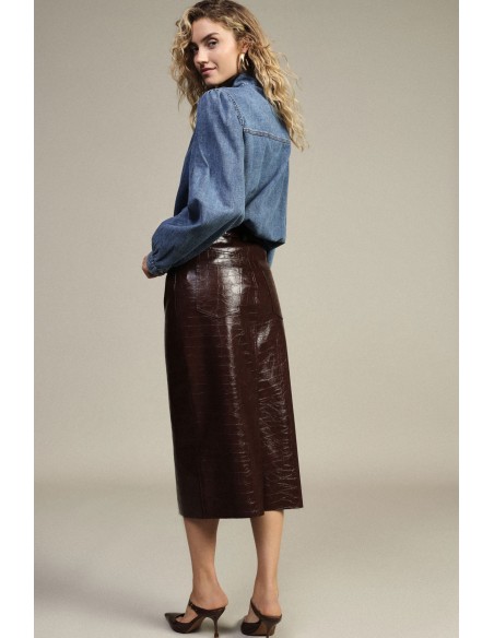 Dixie Midi-rok met hoge taille en krokodillenprint