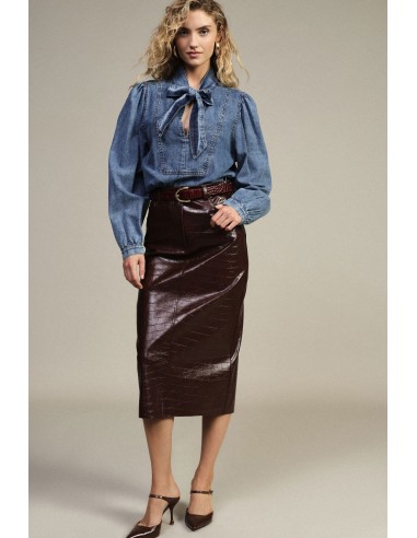 Dixie Midi-rok met hoge taille en krokodillenprint