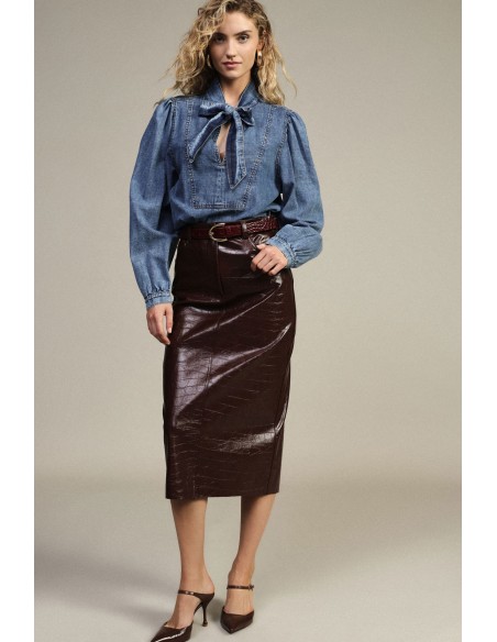 Dixie Midi-rok met hoge taille en krokodillenprint