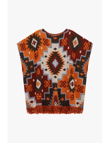 Poncho met geometrisch patroon en franjes Dixie