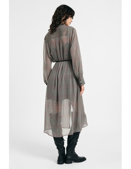 Midi-jurk met ruitprint, riem en ruches, alstublieft