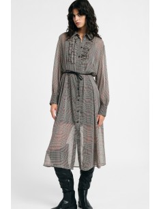 Midi-jurk met ruitprint, riem en ruches, alstublieft