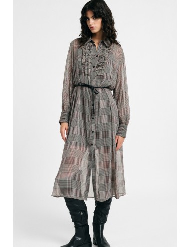 Midi-jurk met ruitprint, riem en ruches, alstublieft