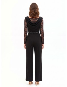 Pantalonpak met wijde pijpen van jersey met kanten inzetstukken en bijpassende riem van imitatieleer van Rinascimento 2