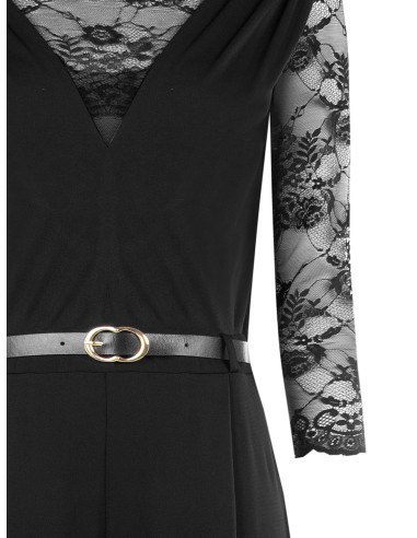 Pantalonpak met wijde pijpen van jersey met kanten inzetstukken en bijpassende riem van imitatieleer van Rinascimento