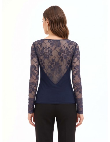 Getailleerde top van jersey met ronde hals en kanten mouwen Rinascimento