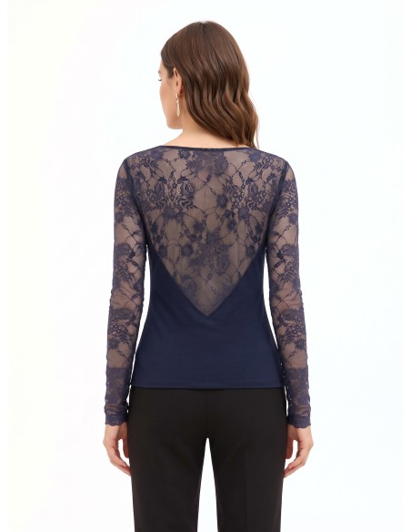 Getailleerde top van jersey met ronde hals en kanten mouwen Rinascimento