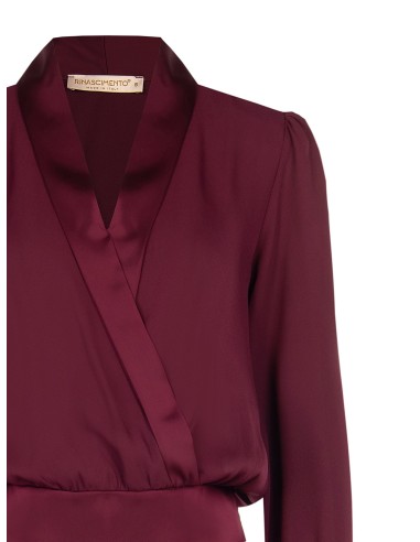 Ballonblouse van georgette met reverskraag en maxi-manchetten van satijn, Rinascimento