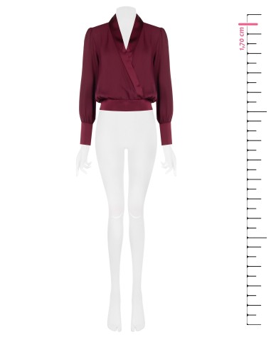 Ballonblouse van georgette met reverskraag en maxi-manchetten van satijn, Rinascimento