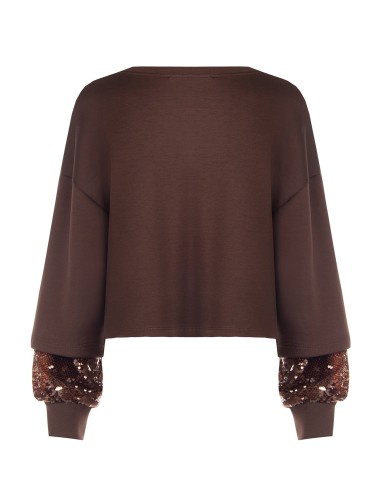 Neopreen sweater met pailletten op de mouwen Rinascimento